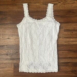 Hanky‎ Panky White Lace Cami Tank Sheer Floral Stretch Women Small Coquette Y2K